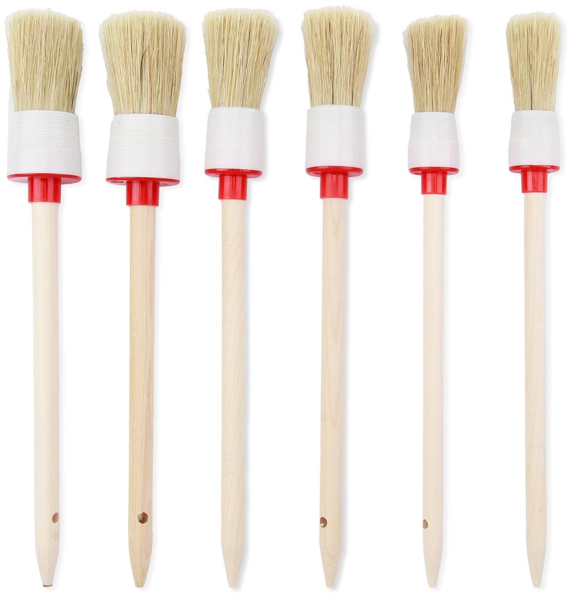 Set van 6 borstelborstels - ronde penselen in 3 maten - natuurhouten handvat - ideale wand- en meubelverf toepassing - ShopVlot