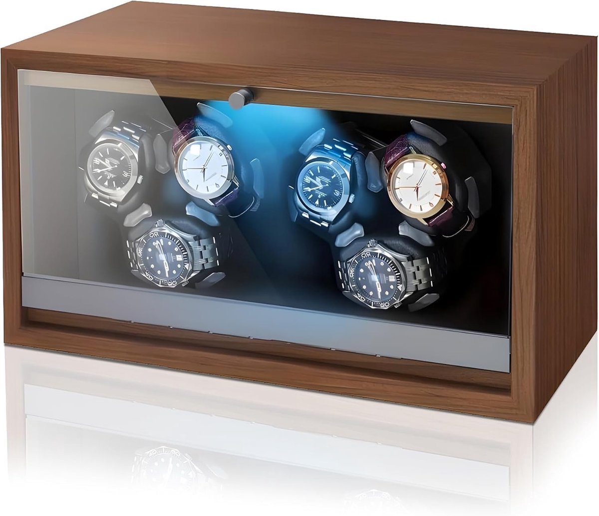 Watchwinder 6 horloges - zwart walnoot - LED-verlichting - elegant design - ShopVlot