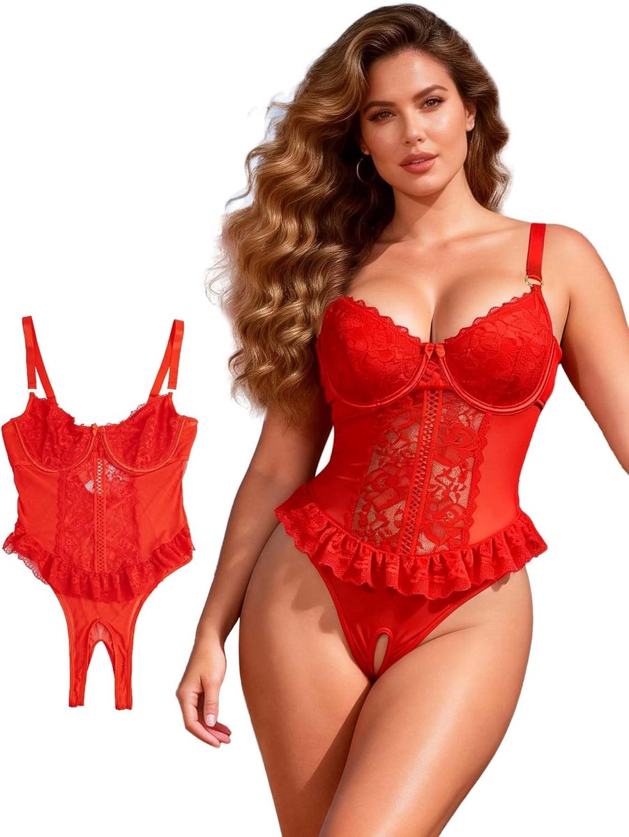 Dames body van kant XS-2XL - sexy teddy met V-hals - verstelbare bandjes - perfect voor een verleidelijke avond - ShopVlot
