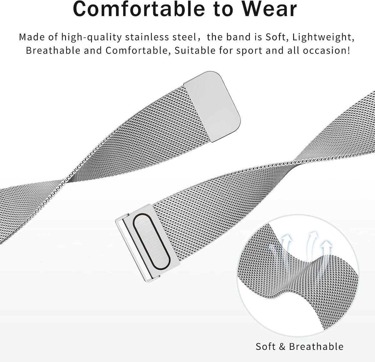 Horlogeband 22mm/20mm - Rvs Mesh - Magnetische Sluiting - Snelle Vervanging voor Smartwatch - ShopVlot