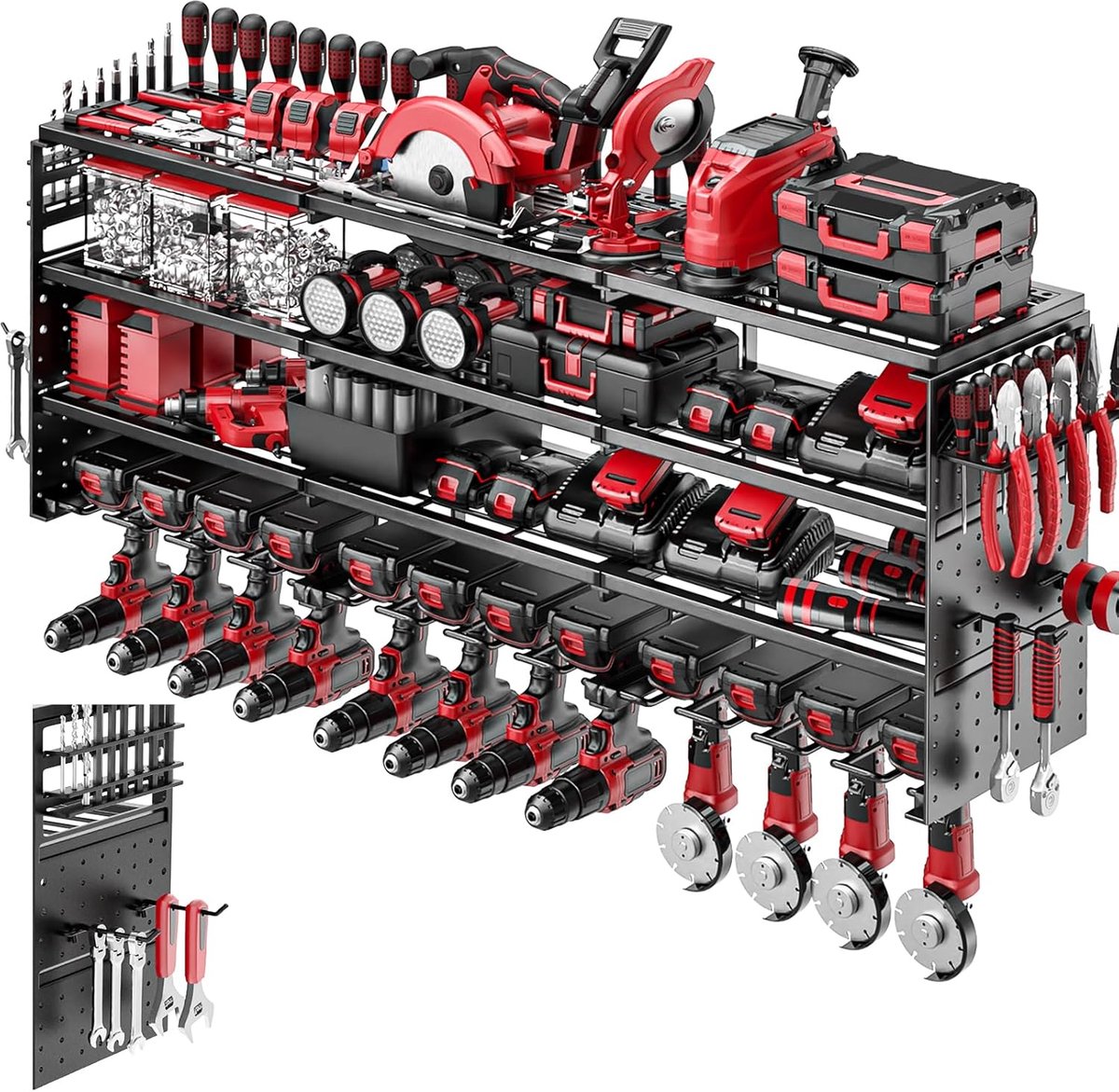 Gereedschap Organizer Wandmontage - 12 Boorhouders - Heavy Metal - Ideaal voor Garage Organisatie - SnelShoppen