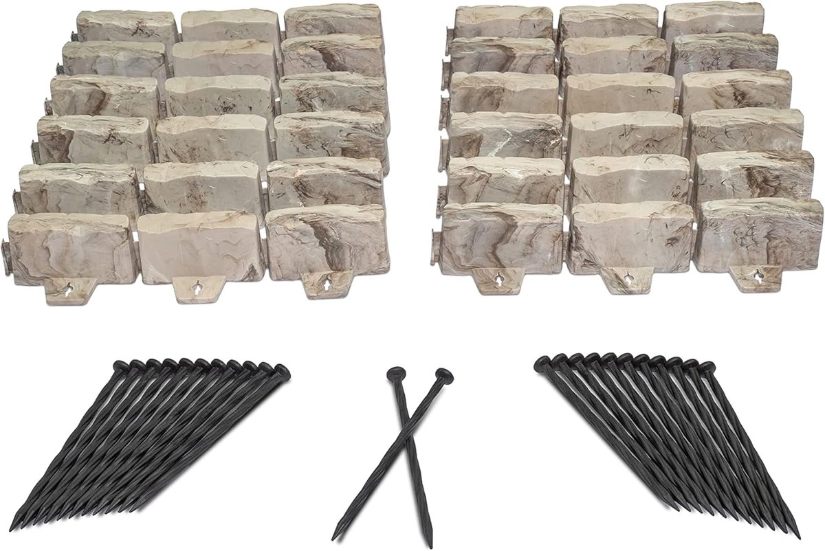 Tuinrand met no-dig systeem 6,8cm hoog - decoratieve steenlook - eenvoudig te installeren - ideaal voor bloembedden - SnelShoppen
