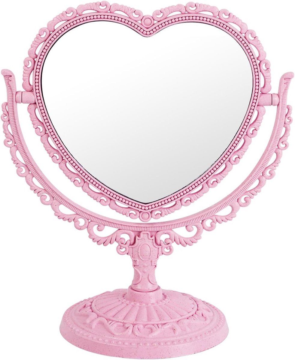 Makeup spiegel 17cm - Hartvormig - Twee-zijdig met 3x vergroting - Ideaal voor elke kijkhoek - SnelShoppen