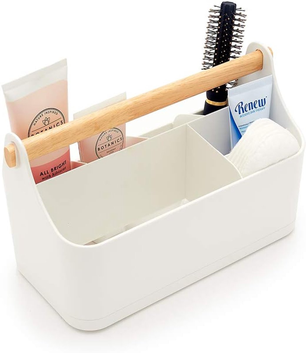 Make-up organizer met 7 vakken - witte plastic caddy - ruimtebesparend - voor cosmetica en accessoires - SnelShoppen