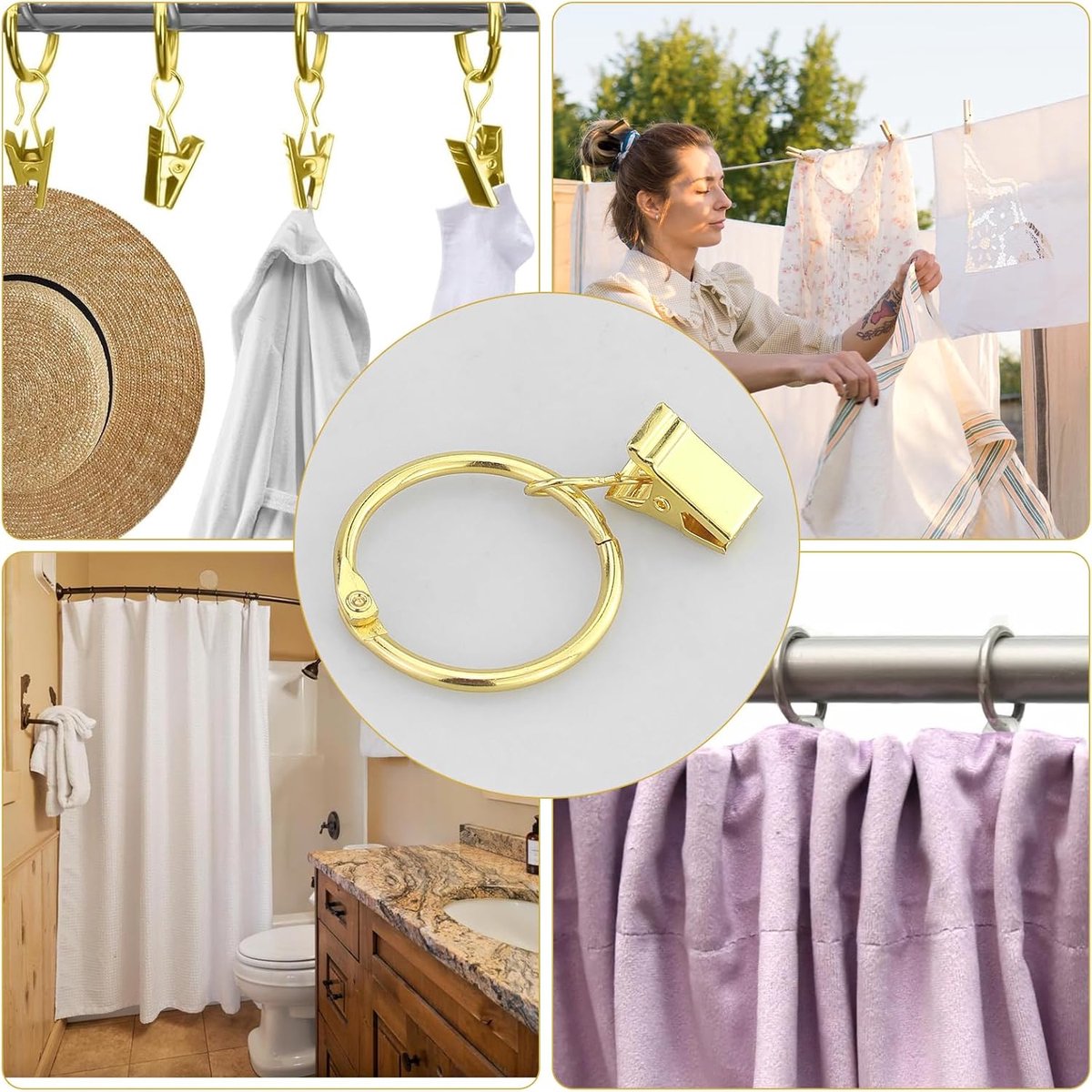 Gordijnringen met clips 32pcs - goud - roestvrij staal - ideaal voor zware gordijnen - SnelShoppen