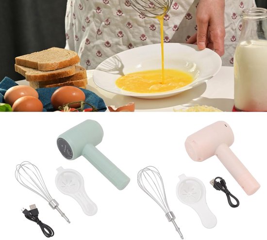 SnelShoppen - Draadloze Electric Hand Mixer - USB Oplaadbare Handmixer voor Bakken van Taart, Eieren, Room, Licht Cyan, Perfect voor Thuisbakkers van Snelshoppen — afbeelding 2