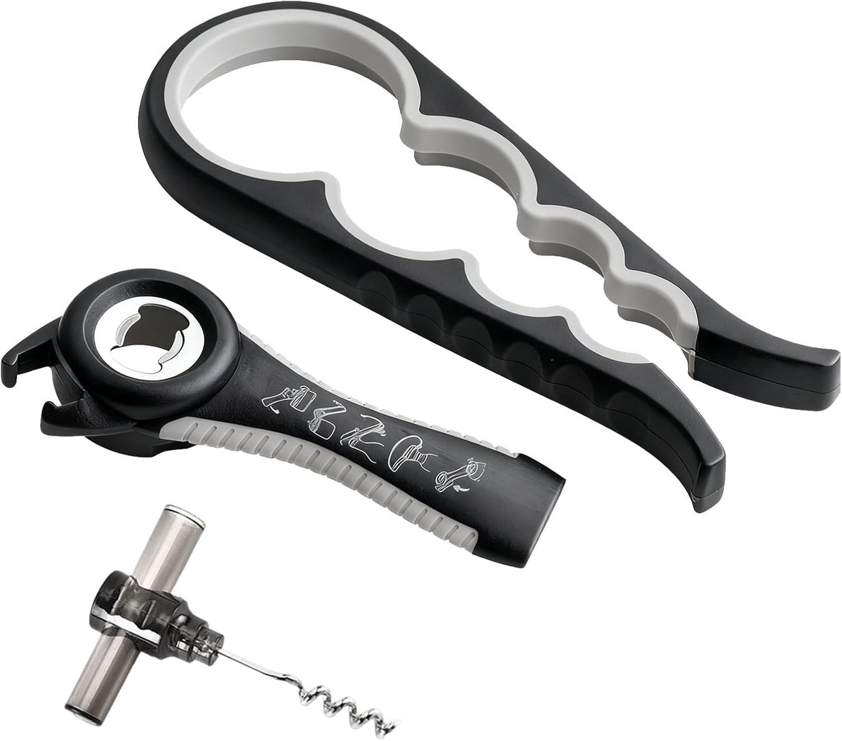 Flessenopener met antislip TPR rubber handvat - Voor schroefdoppen van 3-6.5 cm - Eenvoudig te gebruiken - SnelShoppen