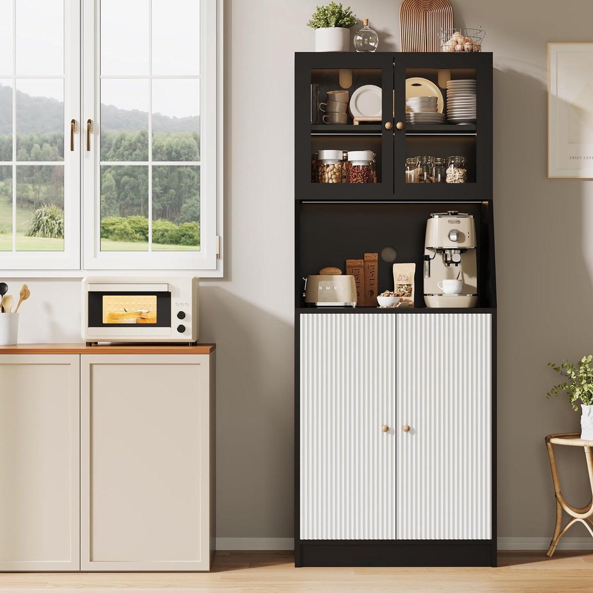 Keukenkast met LED - Buffetkast Dressoir - Keuken Opbergen - Dimbare LED Verlichting - 180 x 70 x 40 cm