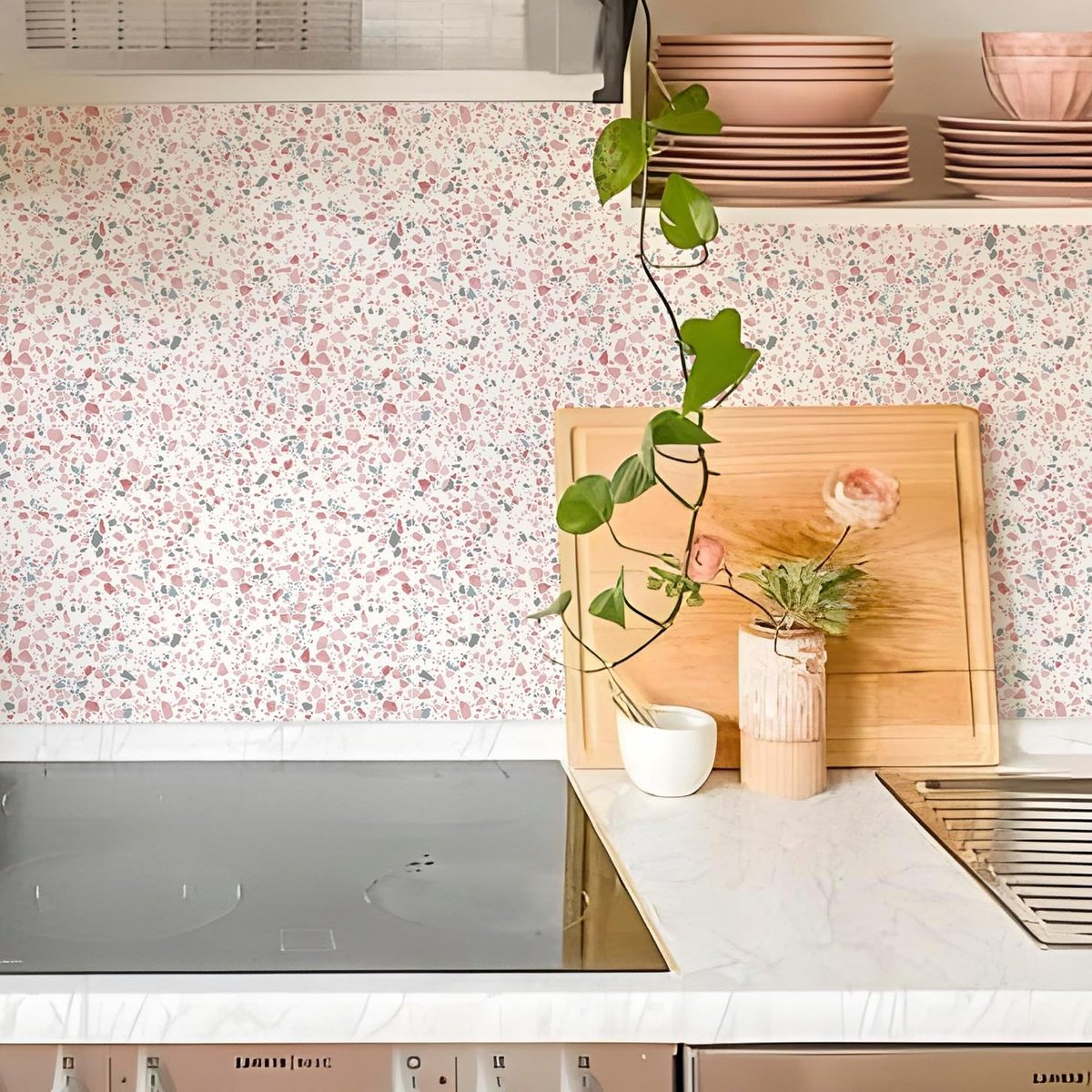 Roze Zelfklevende Vinyl Vloer Muur Tegelstickers, 25 Stuks 15cm/6inch Peel and Stick Tegels Transfer Vinyl Vloerbedekking Waterdicht Spatscherm voor Keuken Badkamer