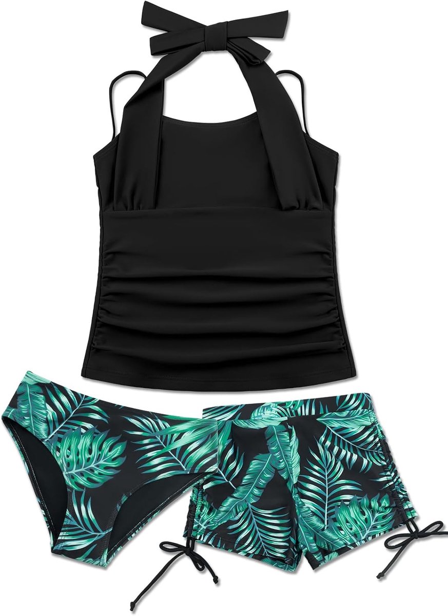 3-delige tankini-set voor meisjes, met hoge taille, boyshort