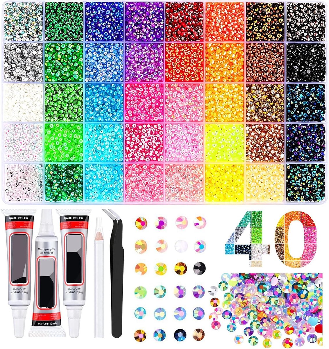 32.000 Stuks In 40 Kleuren(Jelly) Strass-Steentjes, 3 Mm Hars-Steentjes, Van Hars Strasssteentjes Met 3 Stuks 10 Ml Lijm, Kleurrijke Bedazzlerset Met Strass, Glitterstenen