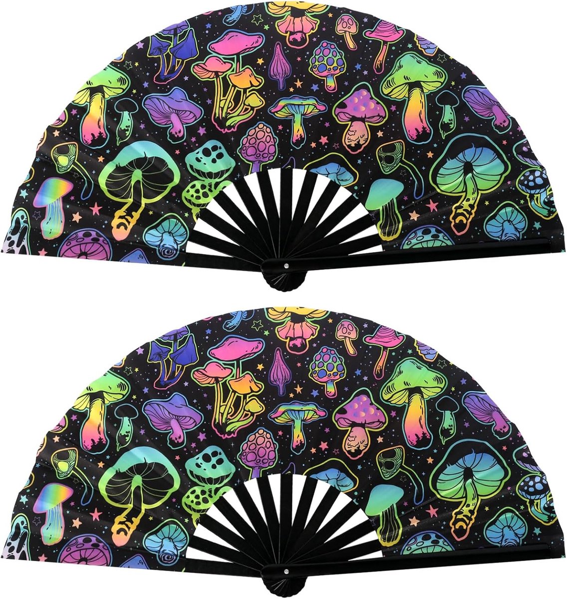 2 stuks handwaaiers, handwaaier, holografische rave-ventilator, uv-gloeien, grote opvouwbare handwaaier, bamboehout voor feest, dans, optredens, club, bruiloft, geschenken