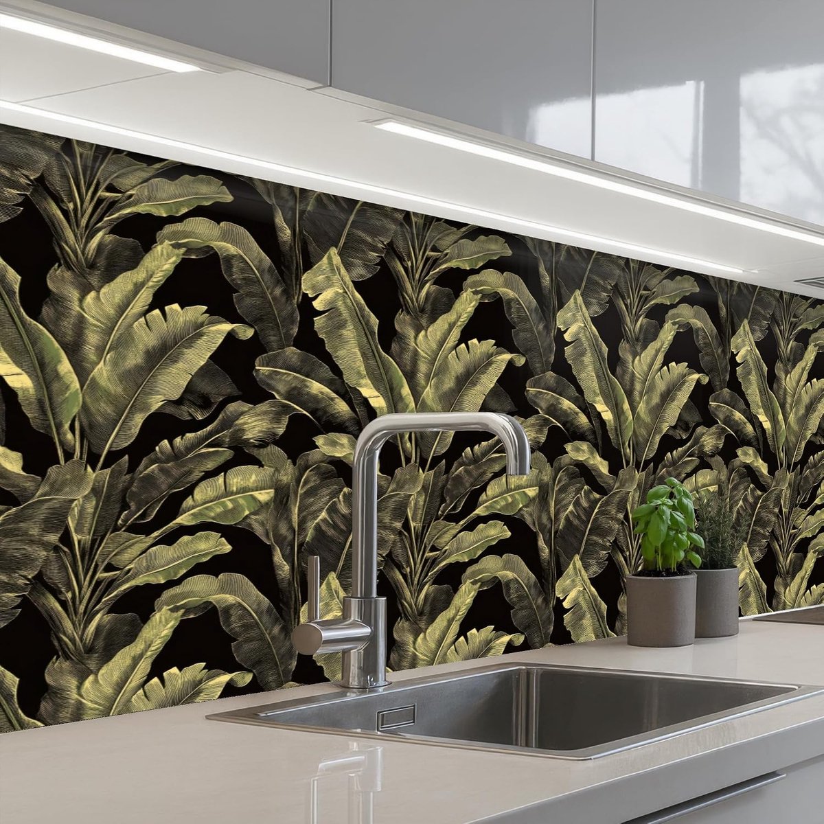 Keukenachterwand 60x200 cm zelfklevend keuken decoratie accessories home kitchen spatscherm Botanisch - Bladeren - Groen