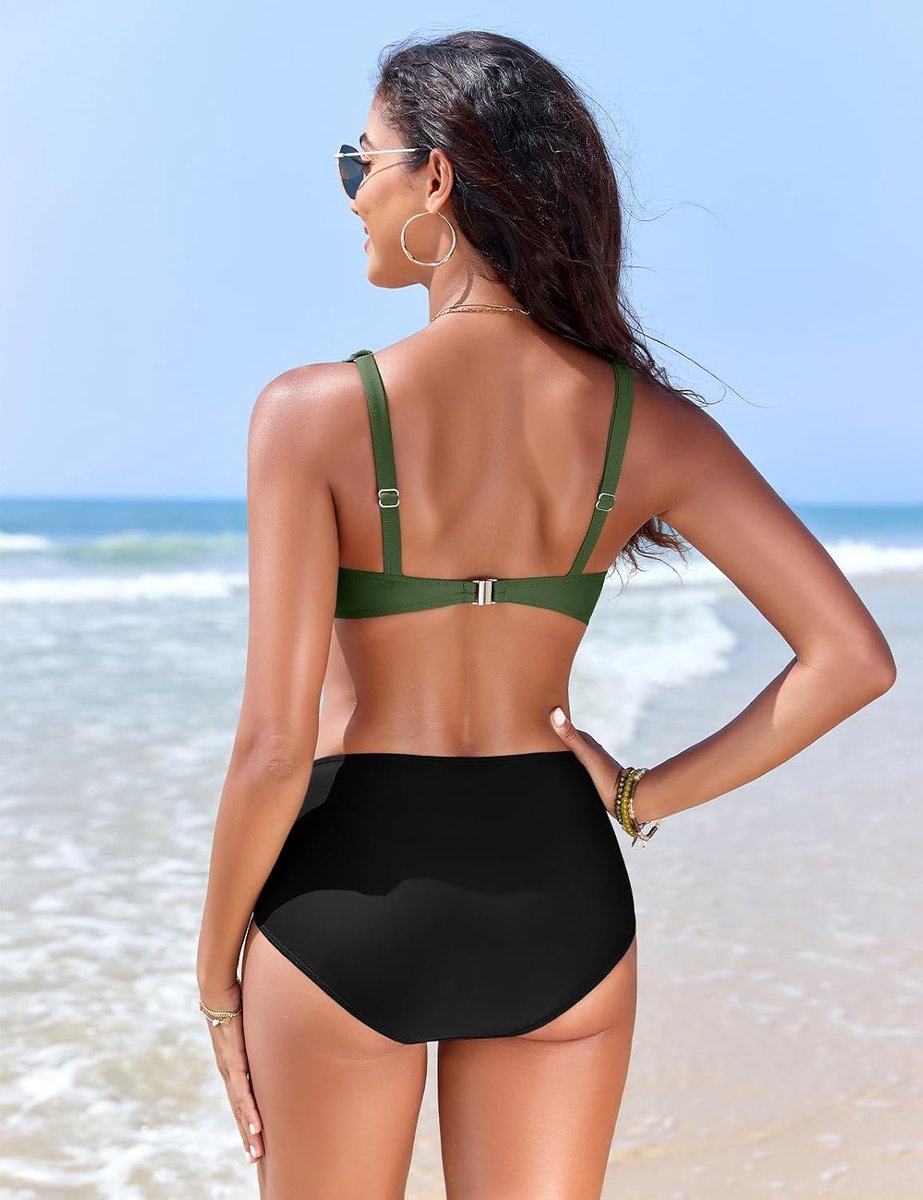 Push Up Zwemmen Kostuum Vrouwen Buikcontrole 2 Stuk Hoge Taille Bikini Sets V-hals Vakantie Outfits Zomer Badmode