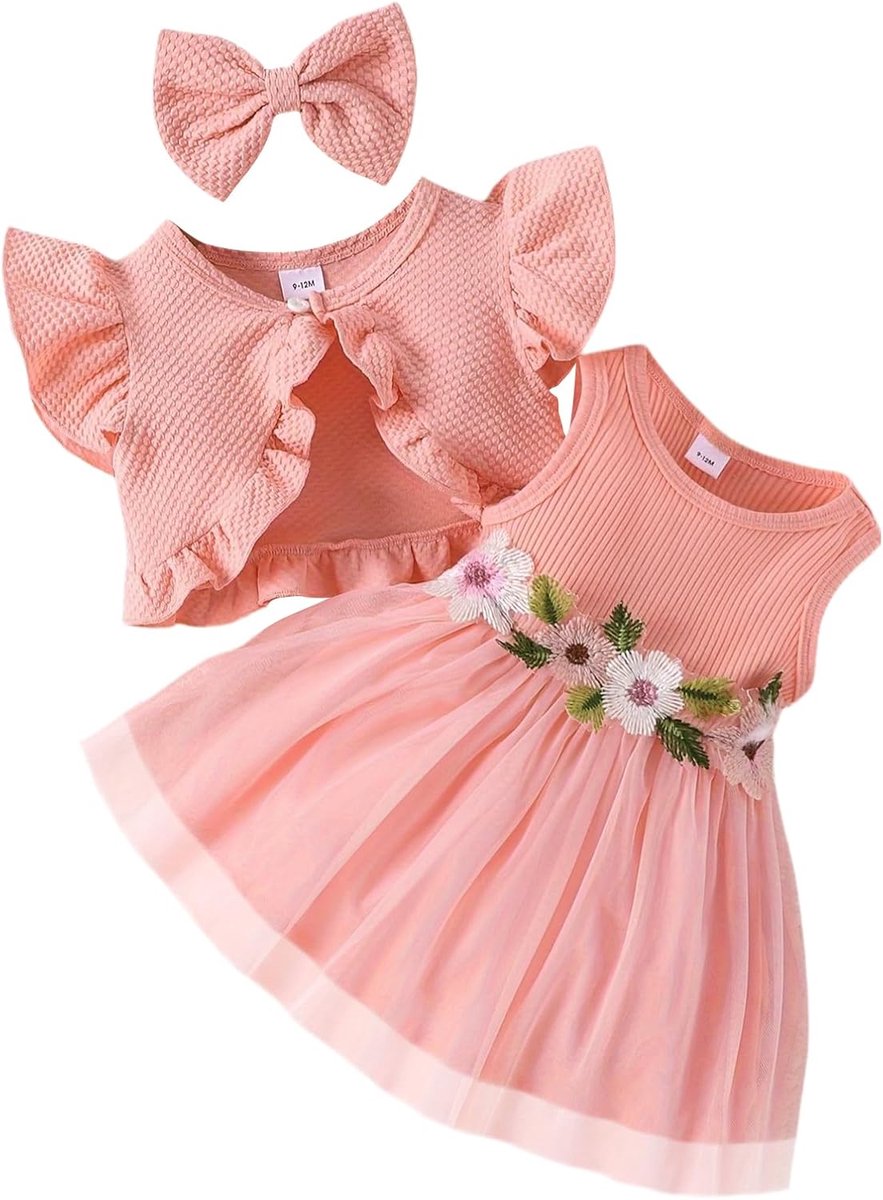 Jurk en vest voor peuters en meisjesbaby‘s, set met lange mouwen, katoenen prinsessenjurk, tutu-jurk met combinaties