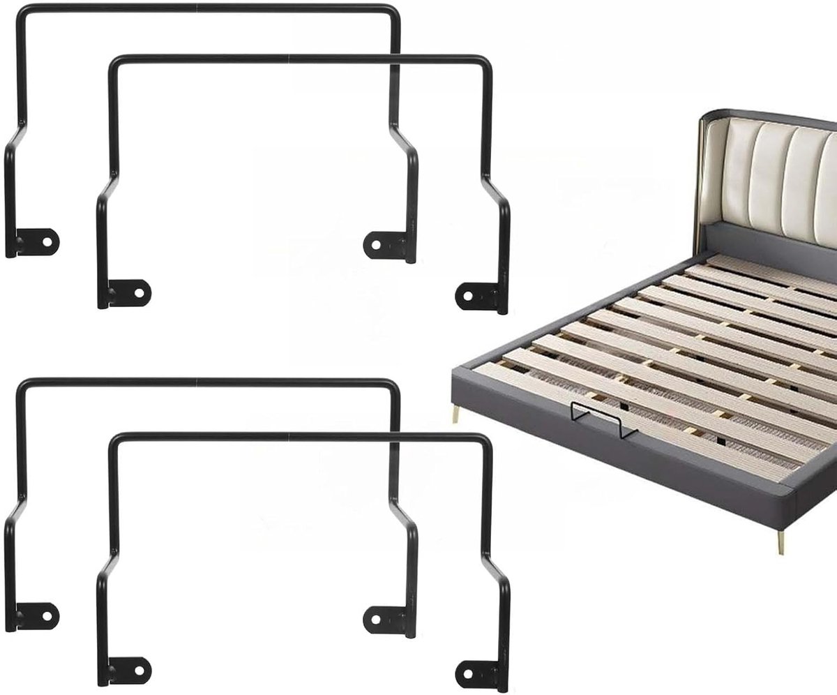 Matrasstop van metaal; stopper voor zijmatras, eindmatras, matrasbevestiging aan lattenbodem, antislip, universele matras, bedpunt, 290 x 80 x 195 mm, zwart, 4 stuks