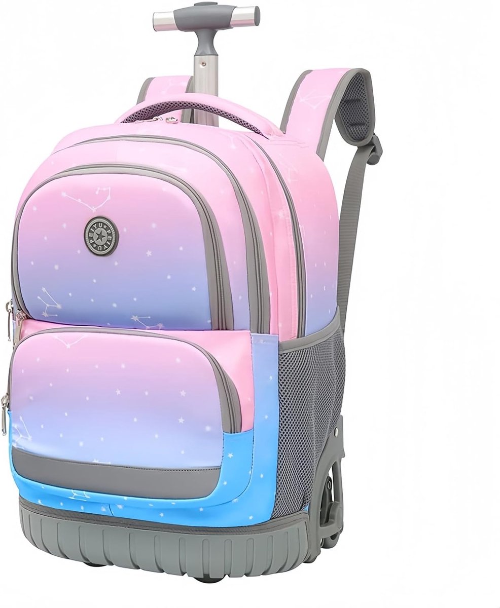 Rugzak met Wieltjes voor Meisjes, Trolley Schoolrugzak, Kinderen Schooltas met Wielen, Blauw