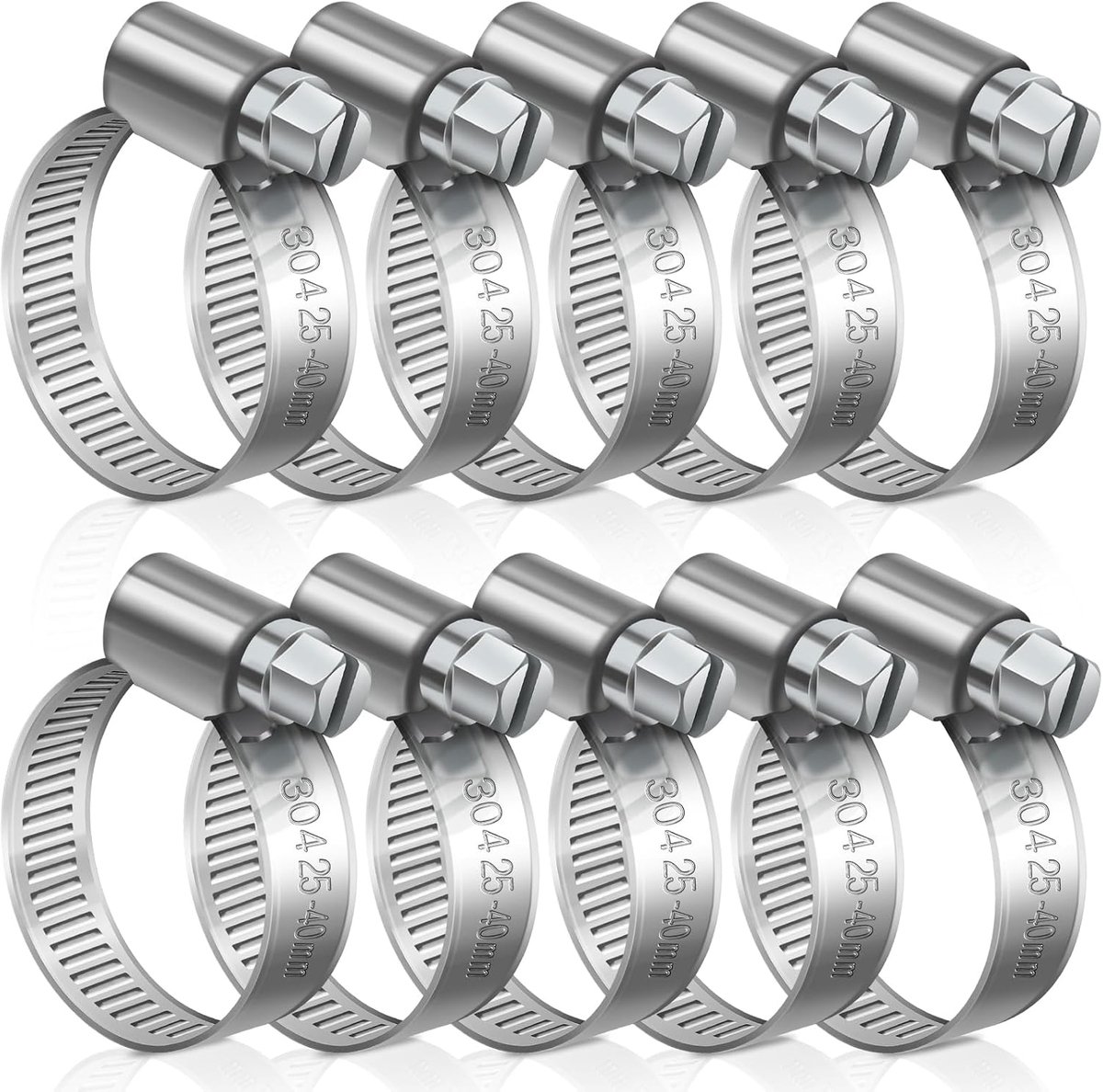 25-40mm Roestvrijstalen Klemmen, 8 Stuks Verstelbare Klemmen voor het Bevestigen van Slangen of Pijpen, Ventilatie, Afvoer, Uitlaat, Waterpijp