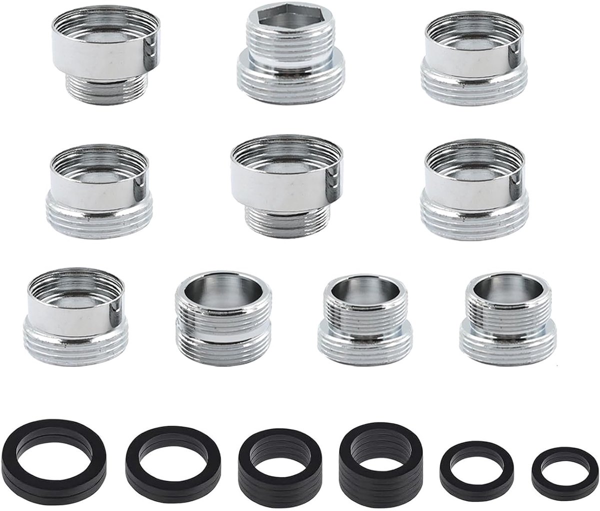 10 stuks wateraansluitadapter met afdichtingen, kraanadapter, kraanadapter, wastafel, kraanadapter, buitendraad, dubbele nippel, kraanadapter voor keuken, tuinslang