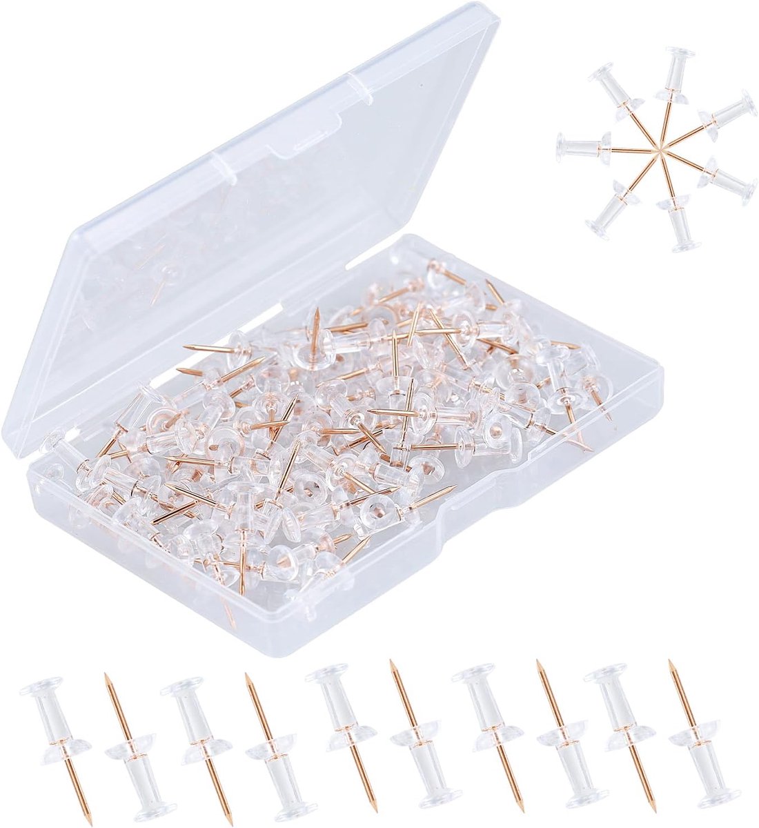 100 stuks push pins, doorzichtige duimtacks, Head Thumb Tack, transparante herbruikbare kaartpins, voor kantoor, huis, poster, afbeelding, zwart bord
