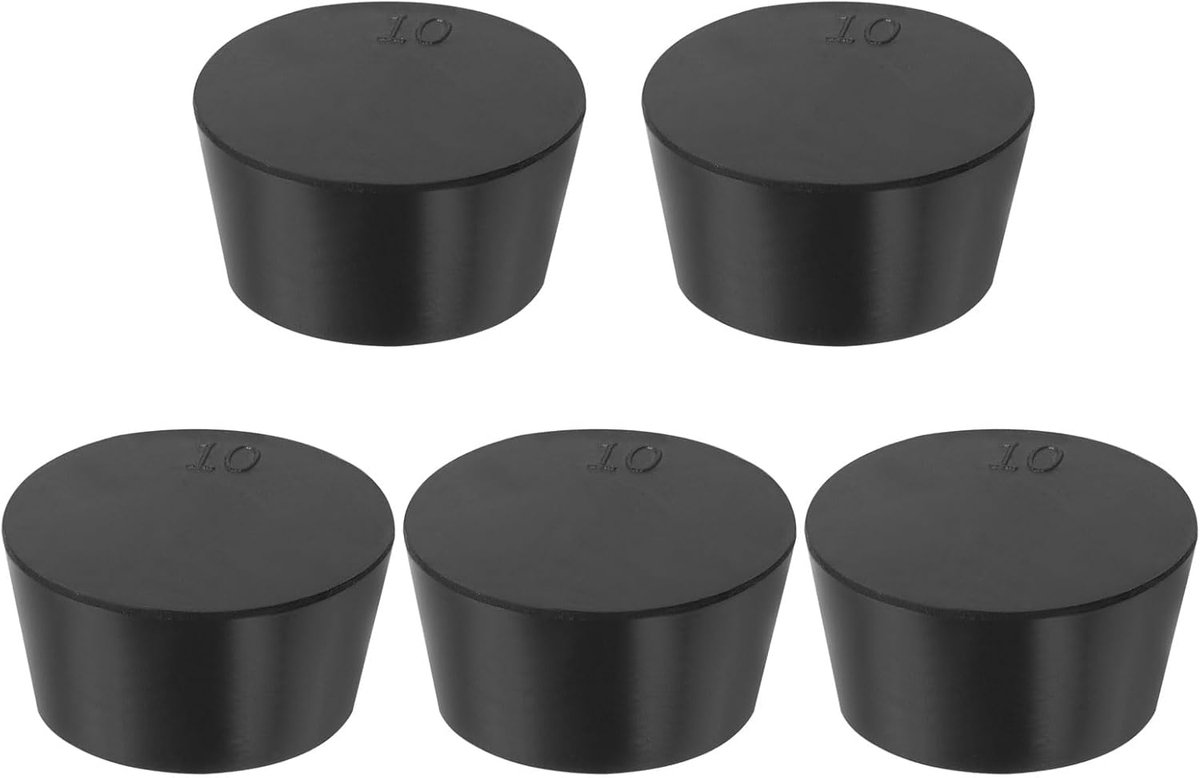 Vaste rubberen doppen 10#, 5 stuks conische rubberen doppen voor laboratorium, reageerbuizen voor heupmann, afdichting van waterleidingen, zwart