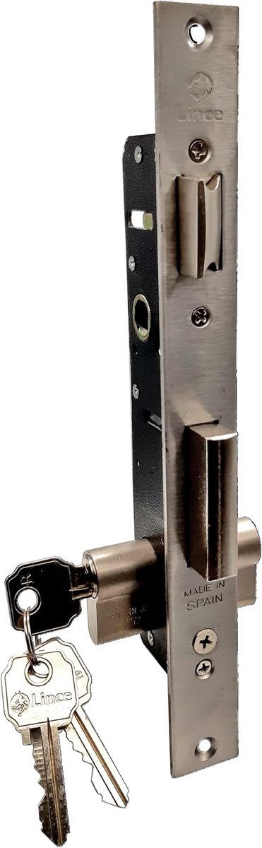 Slot 553020, sloten voor houtbewerking van aluminium, 20 mm, roestvrijstalen front, insteekslot, omkeerbaar slot, voor smalle profielen.