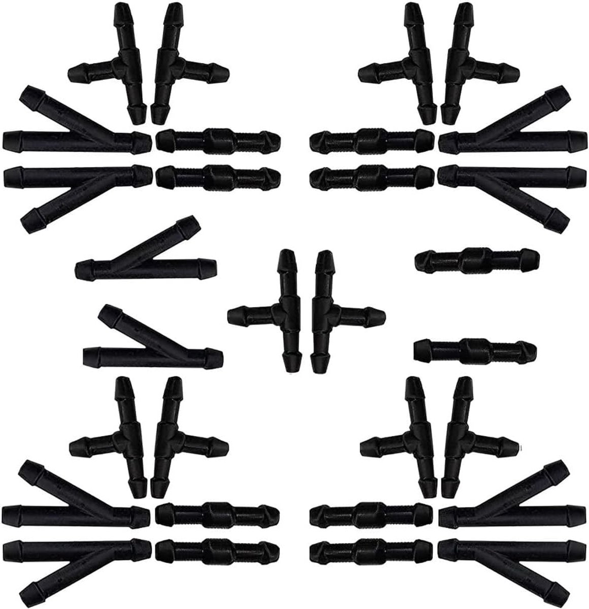 30 stuks ruitensproeierslangverbinding, 2-weg I Type, 3-weg T-type, 3-weg Y-type, ruitenwisserslangconnector, universele vloeistofslangfitting splitter voor autosproeiers (zwart)