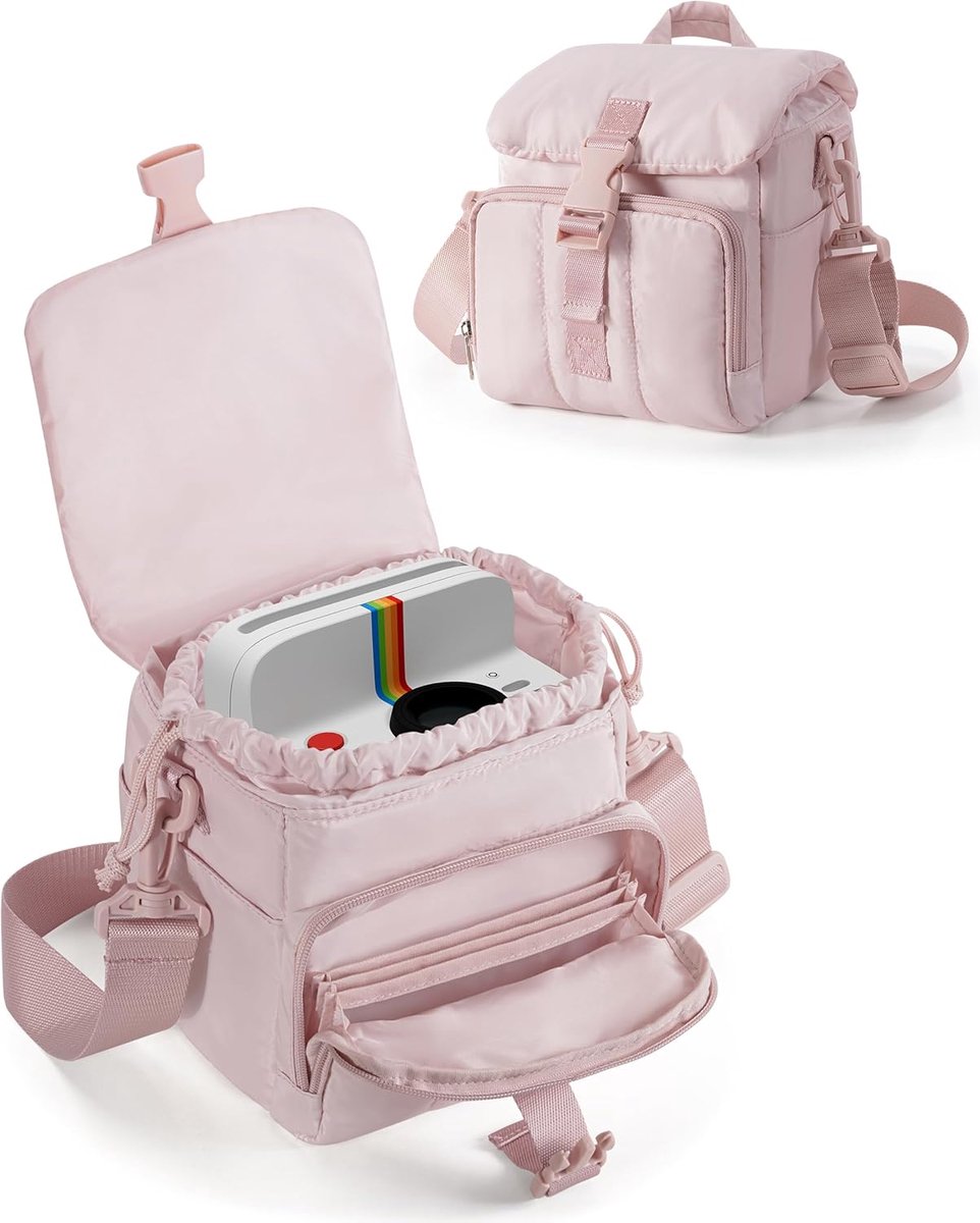 Camera Case Compatibel met Polaroid Now 3e en Go Gen2 Serie, Beschermende Cameratas met Verstelbare Riem en Zakken, Roze | Compatibel met Polaroid Now I-Type/Now+ I-Type/OneStep+/ OneStep 2 VF/Flip/Go-serie, alleen lege tas