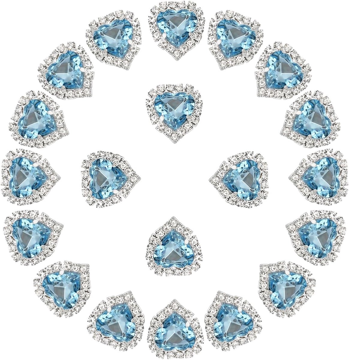 20 STKS Hart Steentjes, Naai op Strass Knopen Kristal Hart Nail Charm Versiering Flatback Diamant voor Naaien DIY Kleding Bruiloft, Lichtblauw