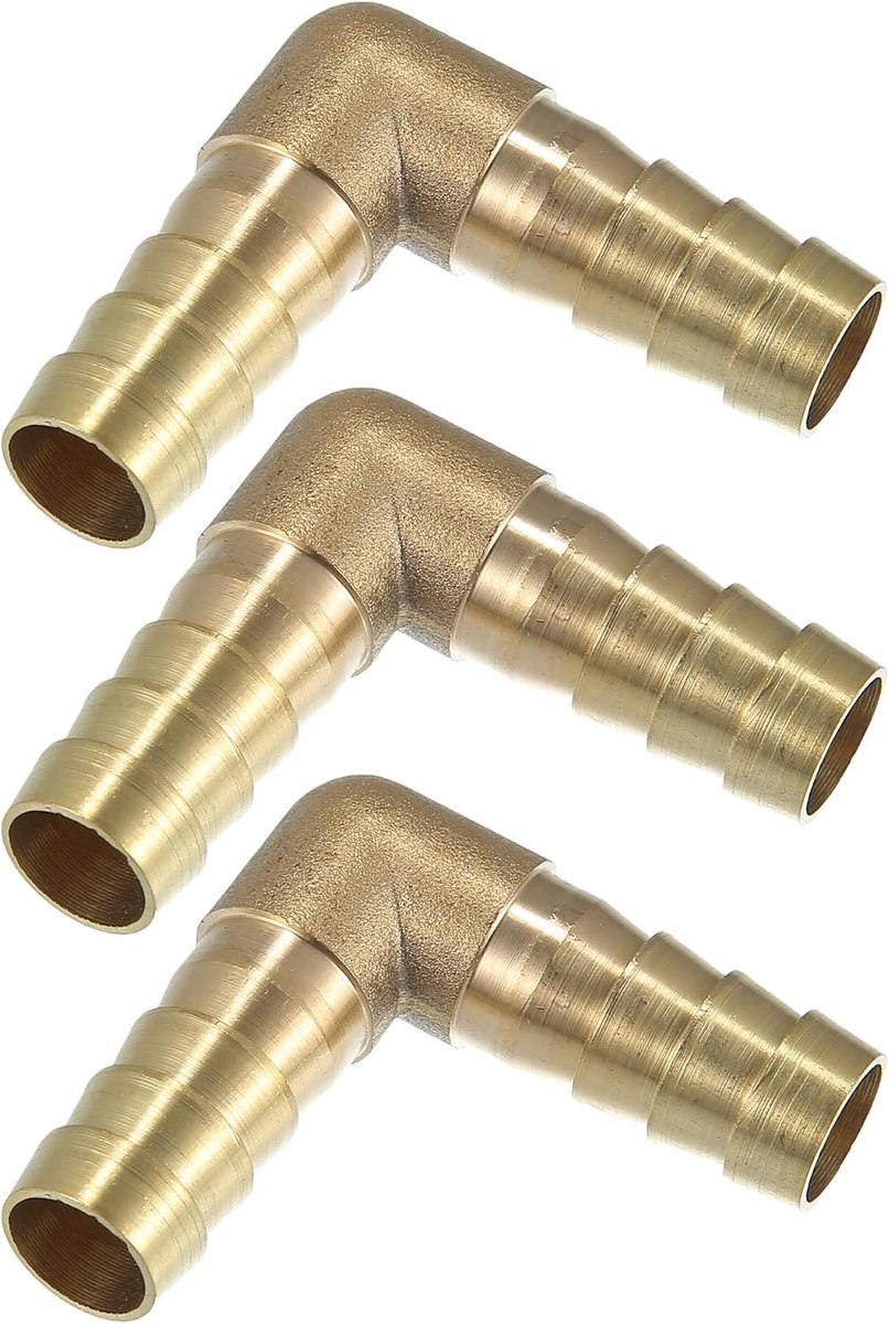 3 stuks 12 mm 0,47" auto messing weerhaken slangaansluiting L-vorm 2-weg connector