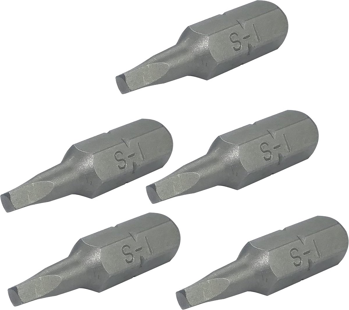 - 5-delige set 1/4 inch (6,3 mm) SQ1 2,3 x 25 mm vierkante schroevendraaier bits voor vierkante schroeven - DIN 3126 - S2 staal HRC 58-62 - C50087