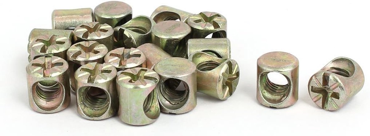 sourcingmap M6 x 10mm Cross Dowel Gesloten metalen vat moeren 20 STKS voor Meubilair Bed Stoel
