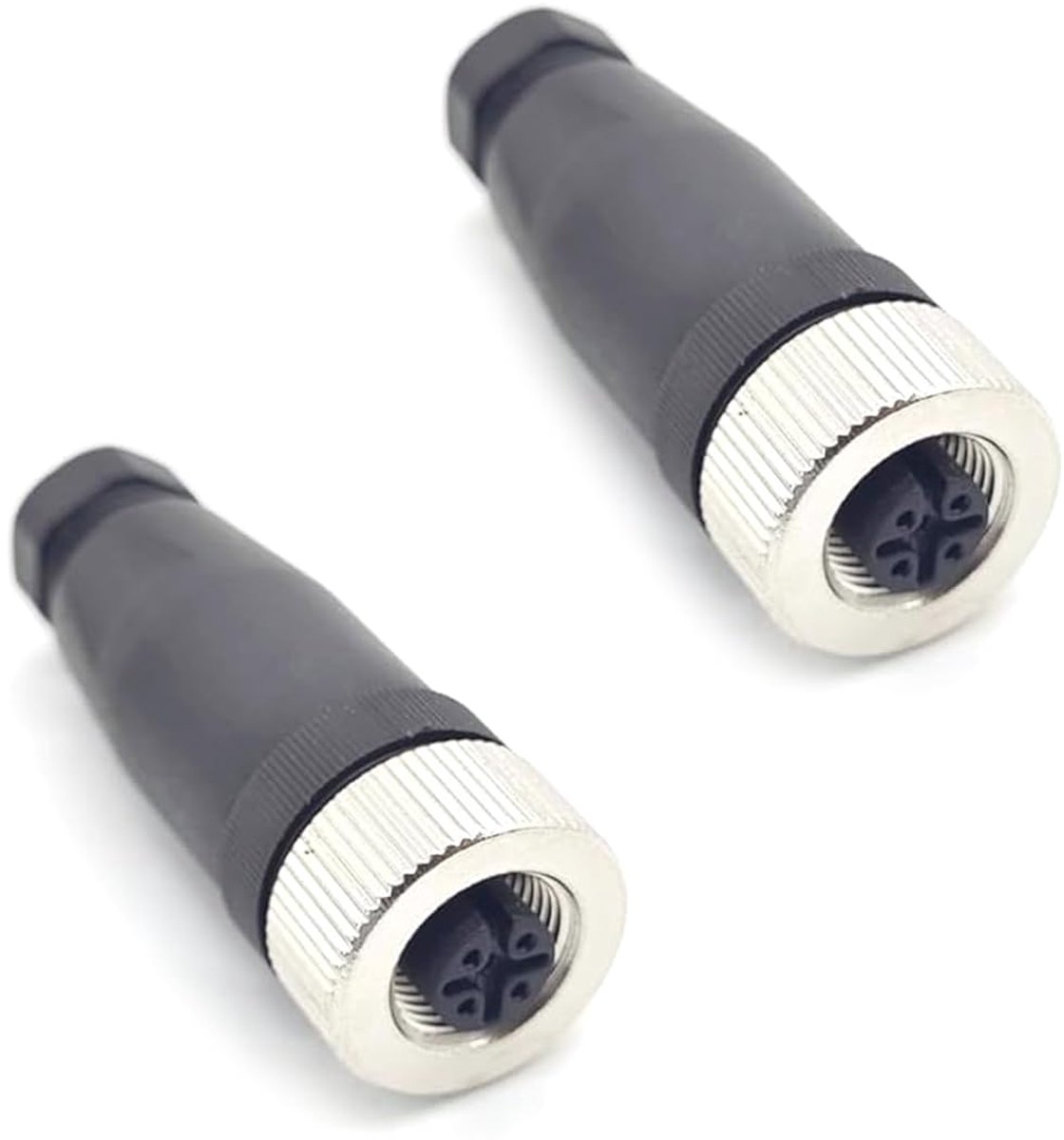 2 stuks M12-stekker, 5-polig, A gecodeerde rechte ronde connector, 5-pins ter plaatse te installeren, schroefaansluiting, 12 mm, Aviation bus, connector, IP67 waterdicht, industriële cirkelverbinders