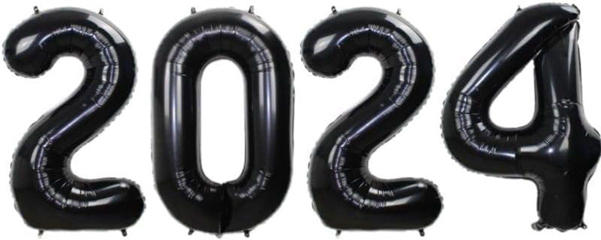 Thijox - Folie Ballon Cijfer 2024 - Oud en Nieuw Versiering - Happy New Year Decoratie - 70 cm Zwart - Feestartikelen voor Nieuwe Jaar Feest