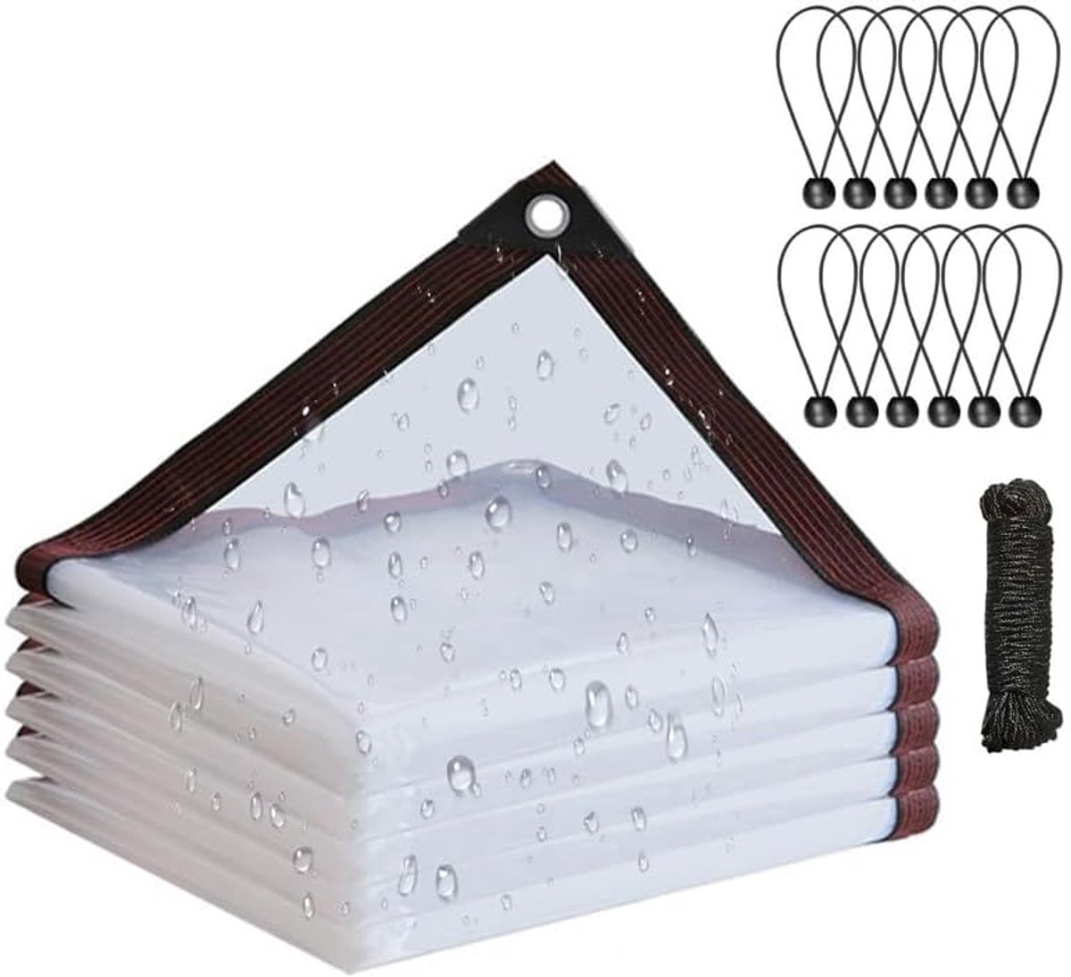 Dekzeil met ogen, transparant zeil met ogen, pvc-afdekzeil, waterdicht, regenbescherming, windbescherming, zonwering voor balkon, tuin, plantenkas (2 m x 4 m)