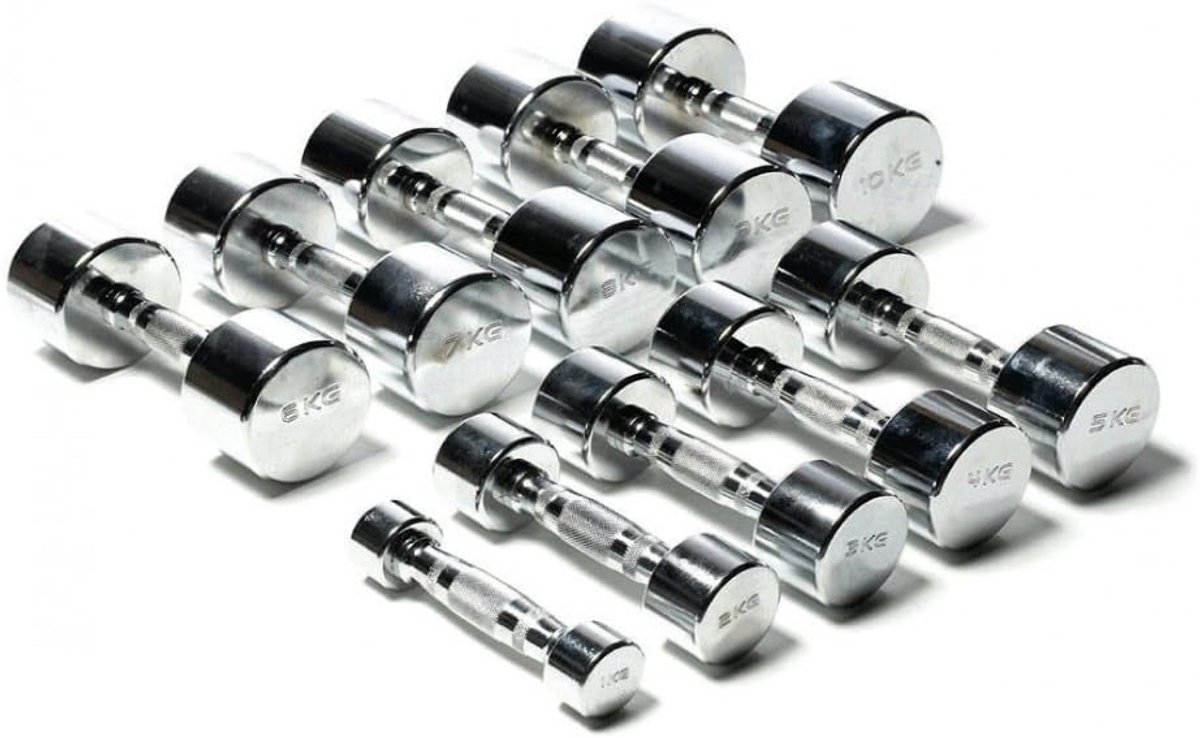 Set manubri 1 kg tot 10 kg - chroom - verstelbaar - ideaal voor krachttraining - SnelShoppen