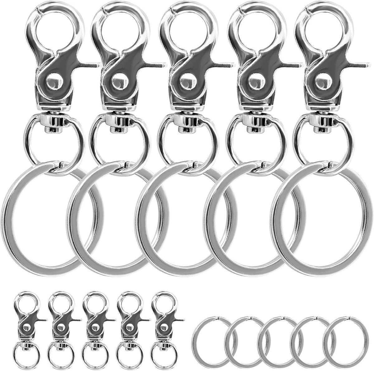 10 stuks karabijnhaken, wervelkarabijnhaken, zinklegering, schaarkarabijnhaak robuuste bouten, karabijnhaak met 10 karabijnhaken, rond, voor hondenriem, sleutel voor honden, bagagegesp