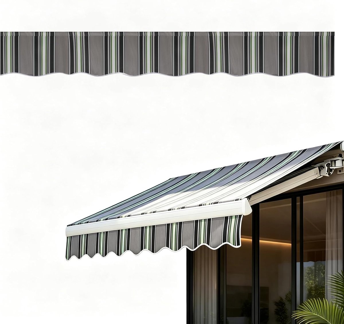 Luifel-volant, vervangingsstof, luifelbekleding, luifelstoffen, polyester, robuuste waterdichte uv-bestendige stofstrepen, golvende volant voor terras, luifel (gestreept, 3 m x 20 cm)