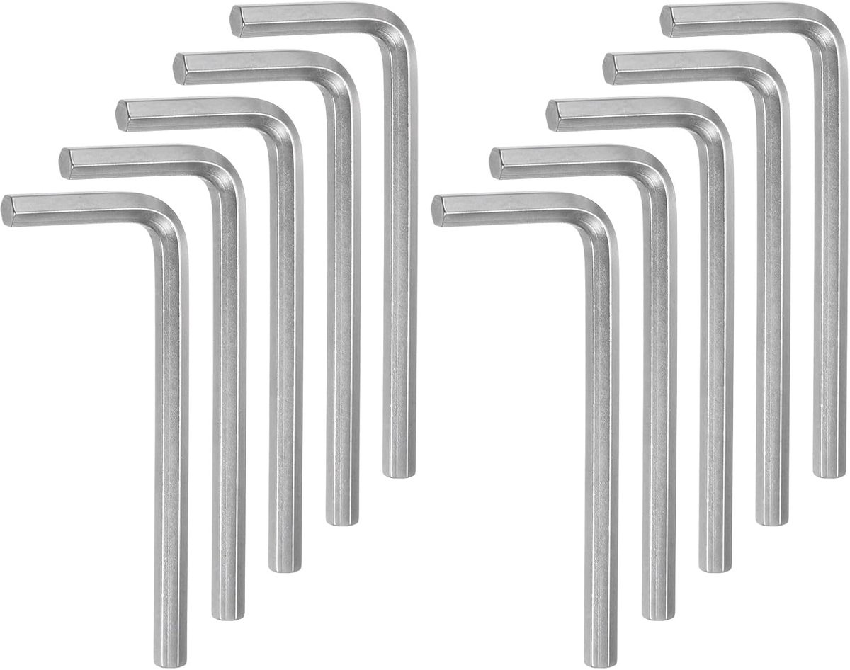 Zeskantsleutels, metrisch, vorm L, 6 mm, reparatiegereedschap van chroom-vanadium-staal voor huisreparatie, zilverkleurig, 10 stuks