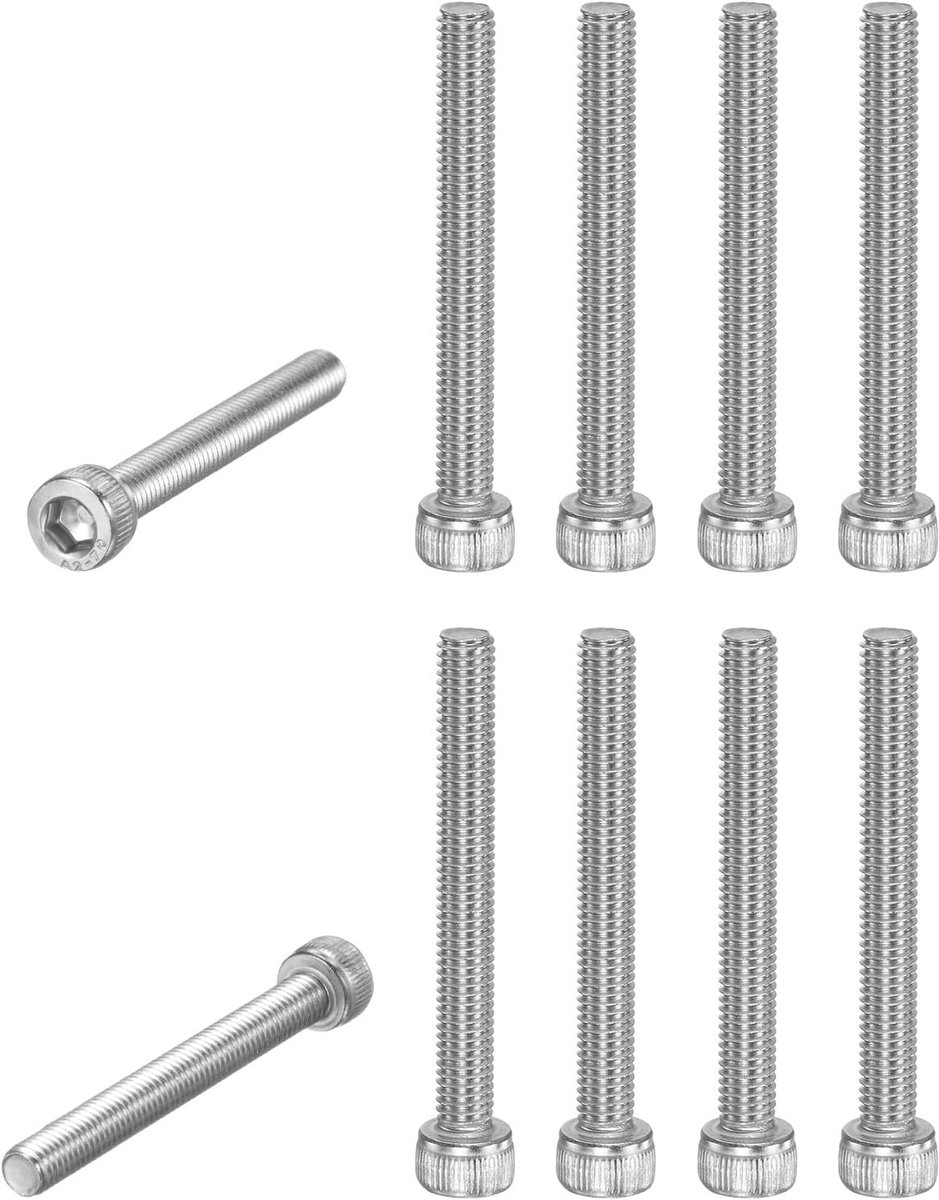 METERXITY Set van 10 schroeven met stopcontactkop M5 x 45 mm, 0,8 mm steekknoppen, 304 roestvrijstalen zeskantbouten voor draadtrimmer kettingzaag/lichtbalkdeel [zilver]