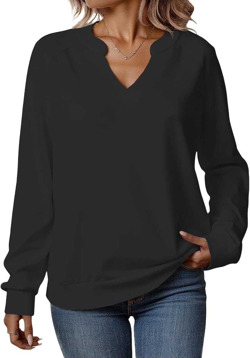 Sweatshirt dames V-hals pullover lichtgewicht elegante lange mouwen casual katoenen top sexy losse trui basic top effen