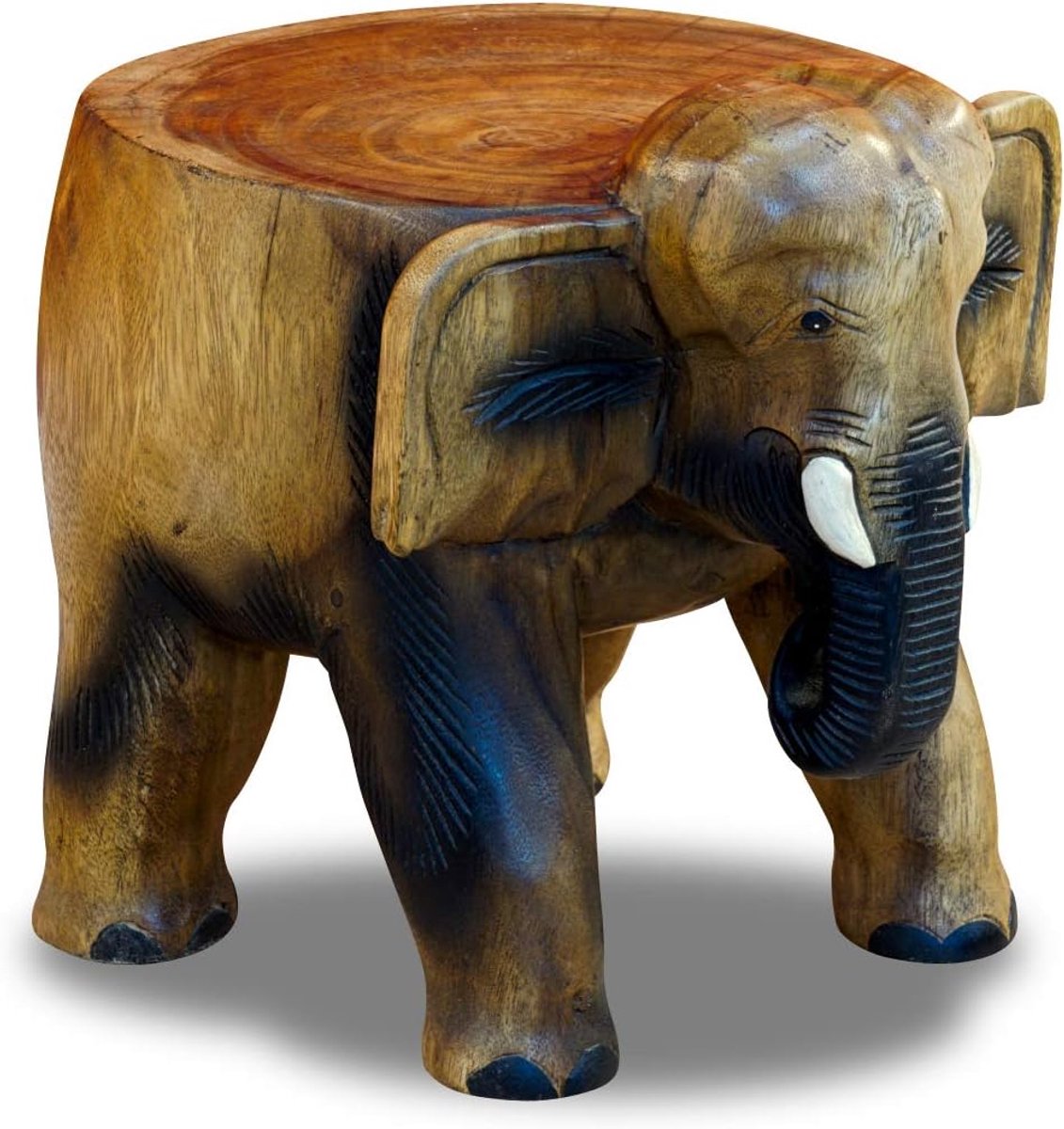 Bloemenstandaard BAGO - 35 cm bloemenkruk van acacia in de vorm van een olifant