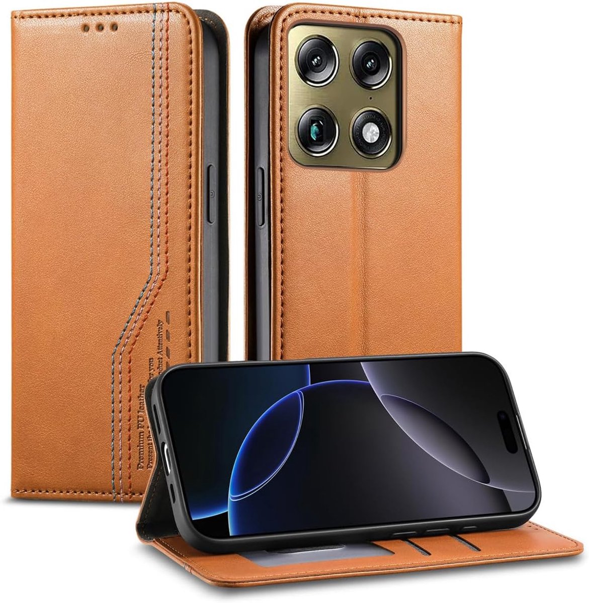 Hoesje voor Motorola Moto Signature, PU Lederen Flip Wallet Case [Magnetische Sluiting], Valbestendig Case [Ingebouwde Polsband] met Houder, Brown.