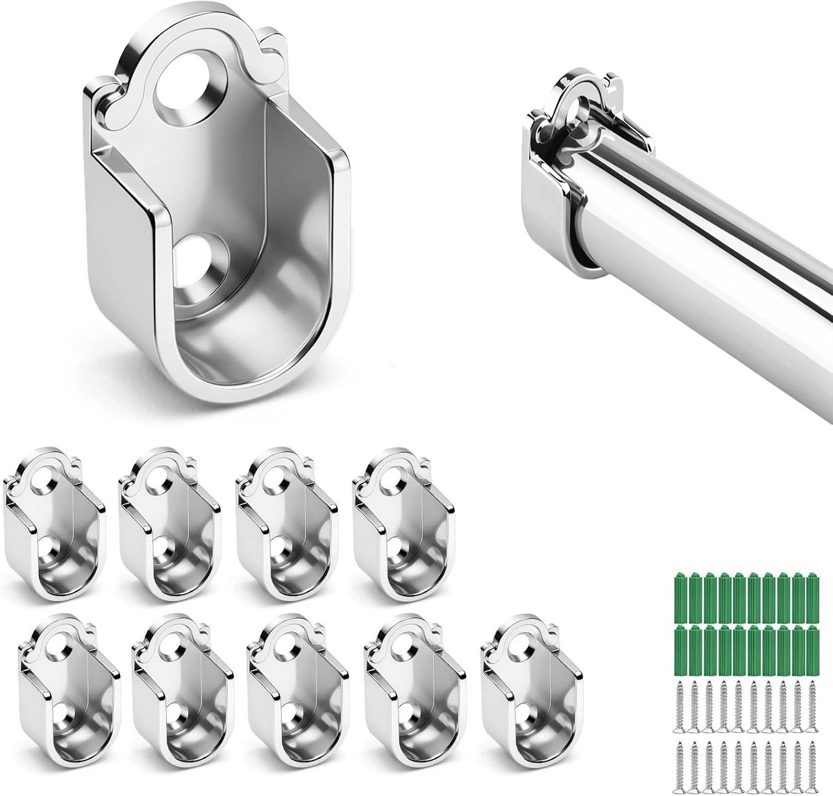 10 stuks U-vormige kledingstanghouders 16 mm - zinklegering ronde buishouder, kastbuislager voor kledingkast, badkamer en keuken