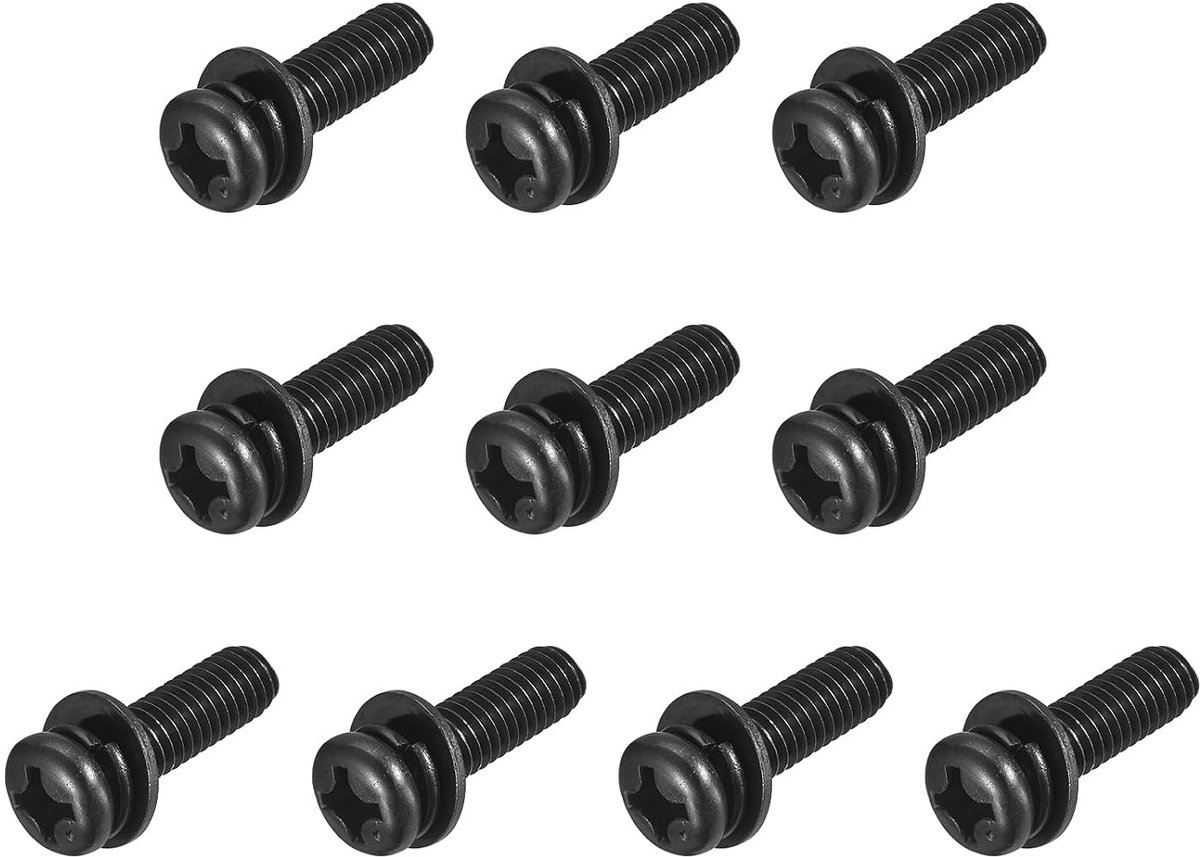 M6 x 20 mm schroevenset, 10 stuks roestvrijstalen schroeven, meubelschroeven, assortiment schroeven, machineschroeven, bouten gecombineerd met veerring en sluitringen voor reparaties