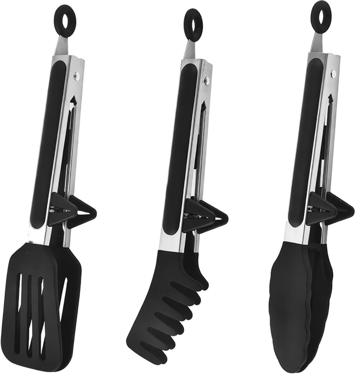3 stuks siliconen - geen krassen op pannen, 27 cm met standaard, grill- en pastatang, roestvrijstalen keukentang, saladetang