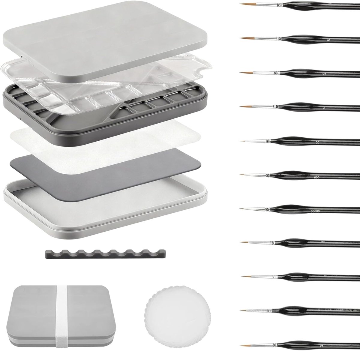 nat palet voor acryl miniatuur schilderset, houdt verf fris, verf lade paletten met 11 stuks detail verfborstels droge borstel, voor modelverf, doe-het-zelf ambachtelijke klasse