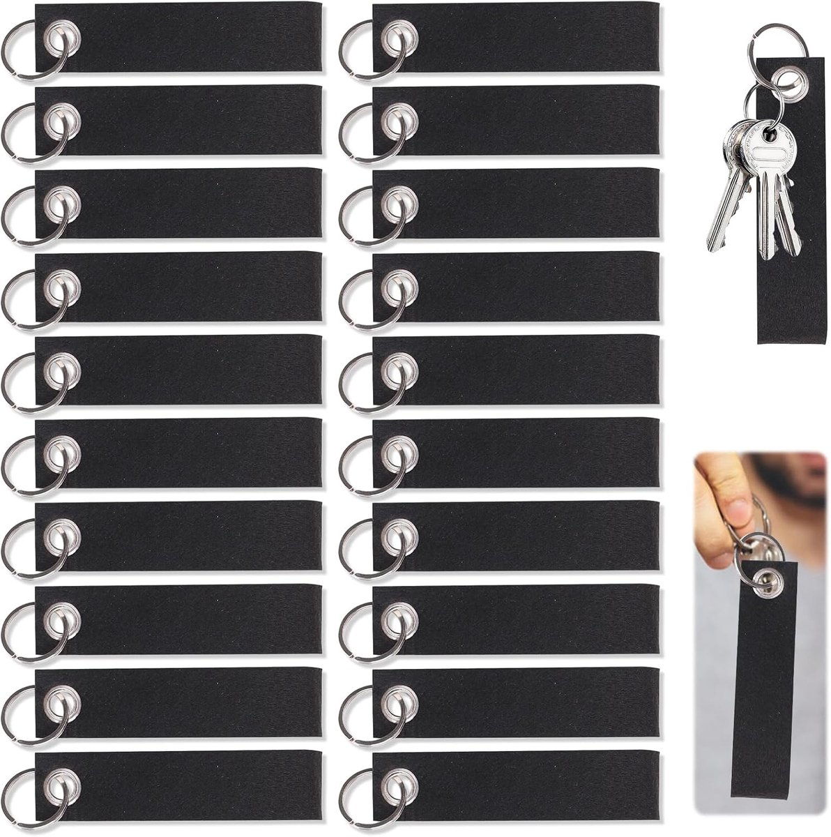 sleutelhangers, 20 vilten sleutelhangers met roestvrij stalen ring, sleutelhanger, stof, onbewerkte doe-het-zelf decoratie, handwerk, sleutelhangers voor handwerk