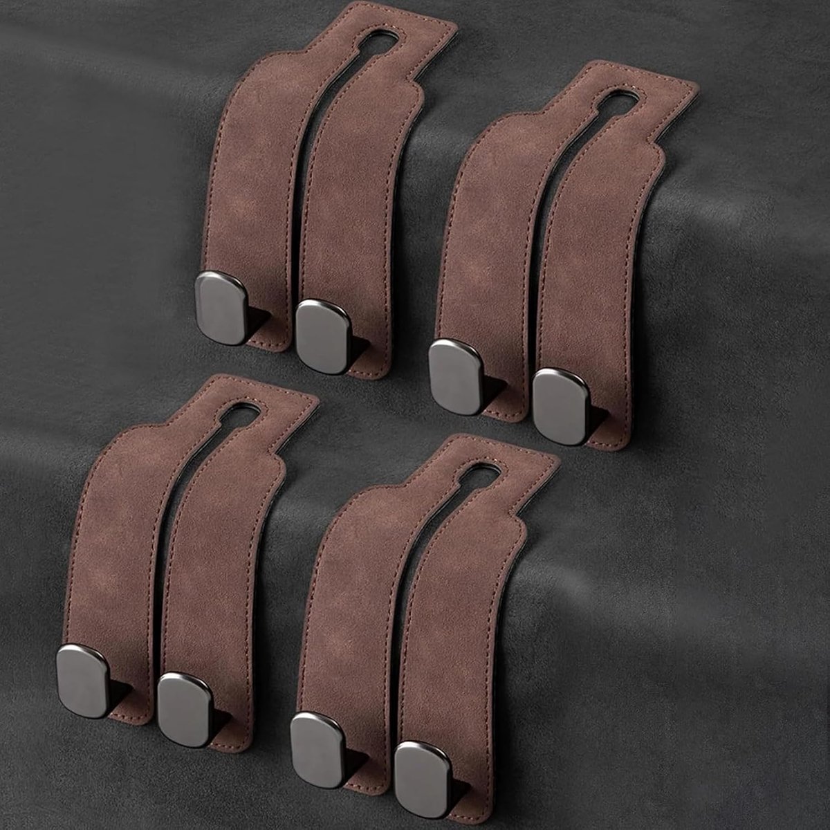 Haken voor autostoel, universele haken voor hoofdsteunen voor auto, interieur, om op te hangen, handtassen, boodschappentassen, kleding, draagbare gereedschapskist (bruin, 4 stuks)