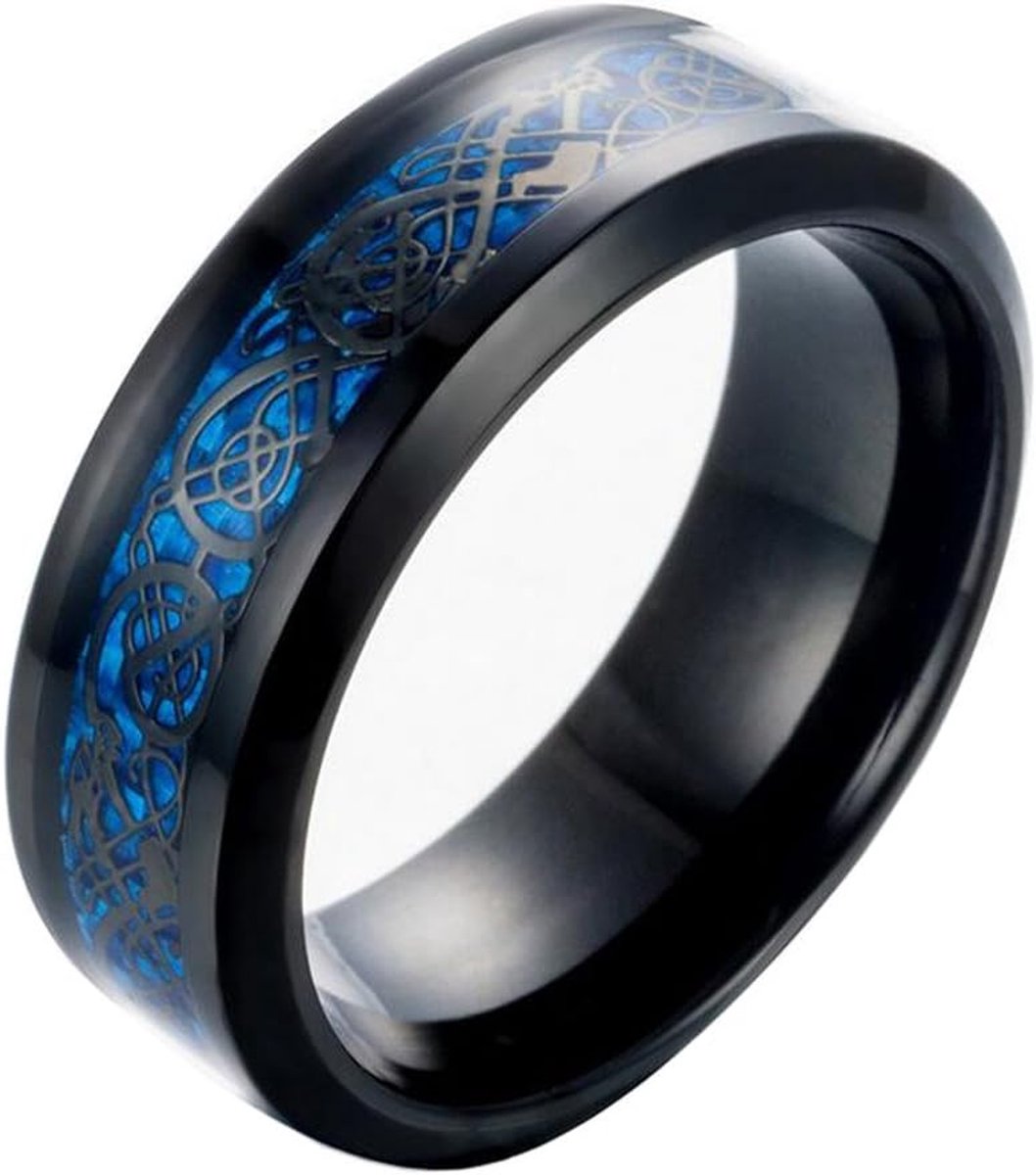 Heren roestvrij staal koolstofvezel Keltische draak ring trouwring 8mm